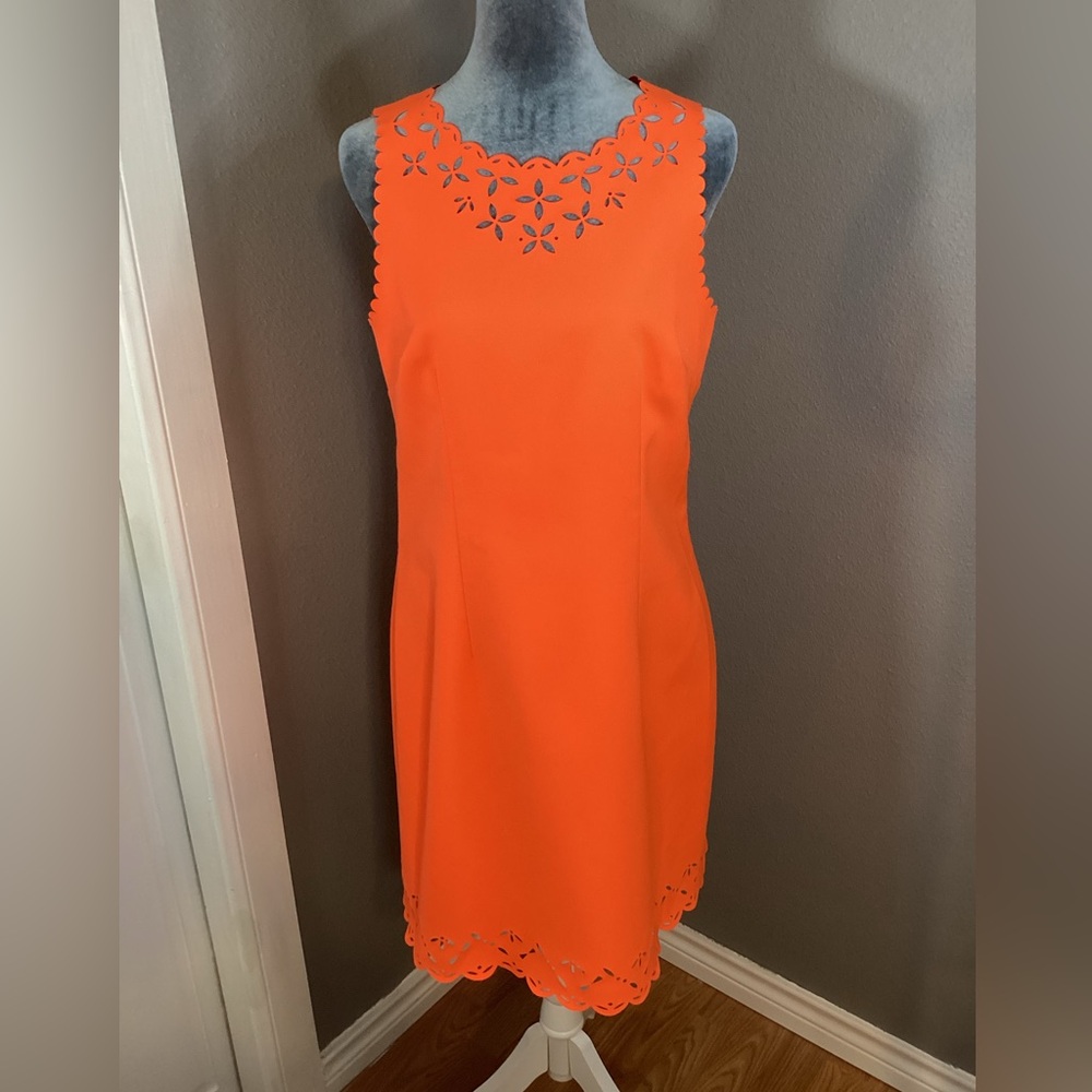 J.Crew Scalloped Laser Cut Out Orange Shift Dress Size 6